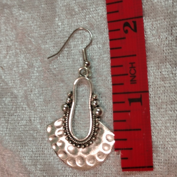 Hammered Dangle Earrings Silver-tone Fishhook 2" Drop Southwestern Boho - Picture 7 of 8